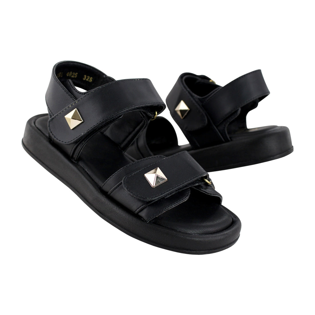 Sandalia de Mujer 4825 Davina Negro Doble Velcro con Estoperol