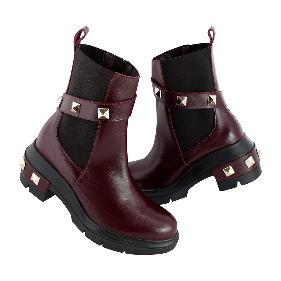 Bota de Mujer 81220 Piel Davina Vino con Tacón y Elástico
