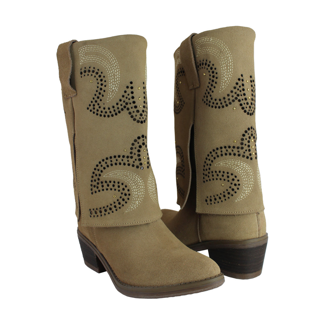 Bota Vaquera Mujer 96421 Gamuza Arena Faldón
