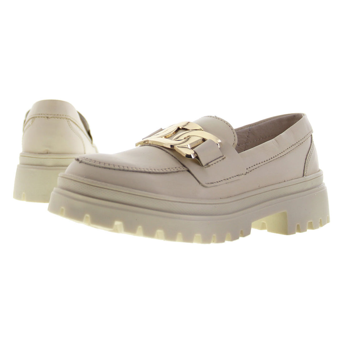 Mocasín Mujer 9974 Davina Piel Beige con Herraje Dorado