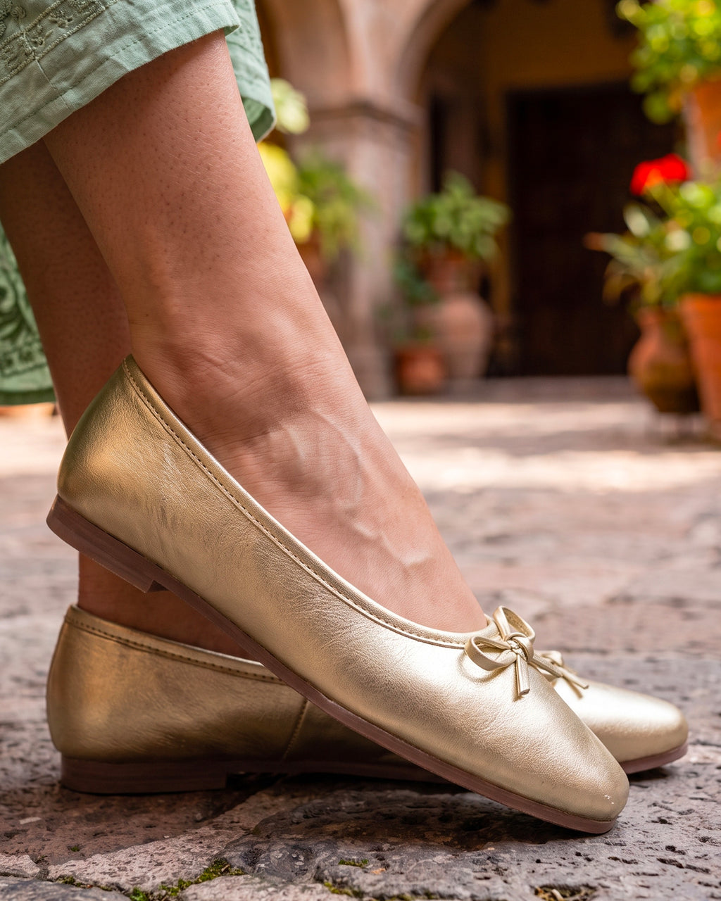Balerina Mujer 30170 Piel Oro con Moño