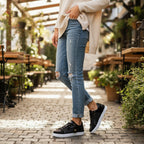 Tenis Casual Mujer 32200 Davina Negro con Cintas y Brillos