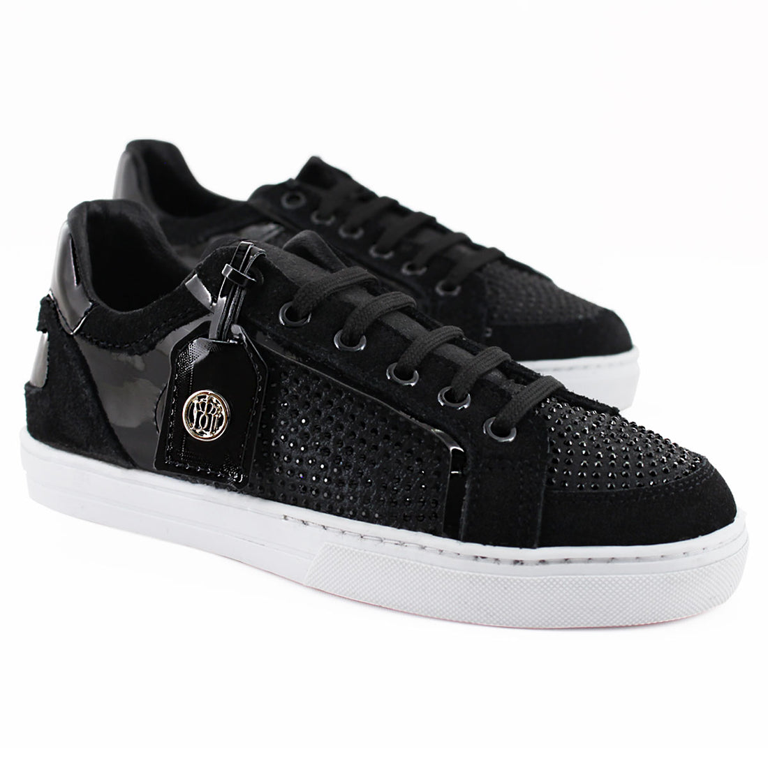 Tenis Casual Mujer 32200 Davina Negro con Cintas y Brillos