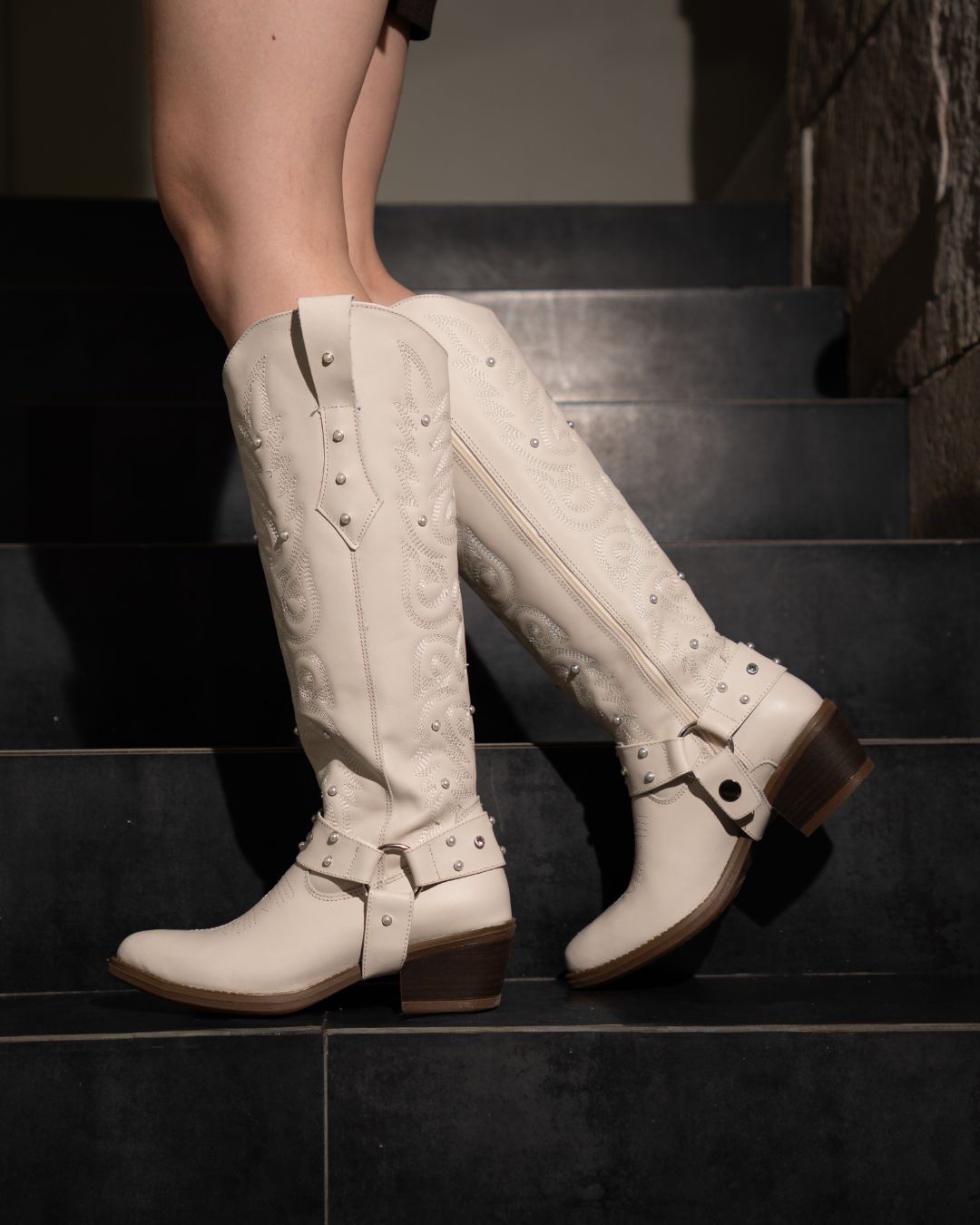 Bota Alta Vaquera Mujer 96540 Piel Marfil
