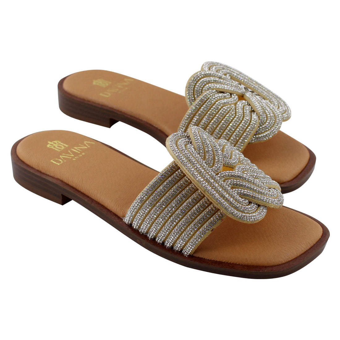 Sandalia de Mujer 4545 Davina Cloe Beige con Brillos
