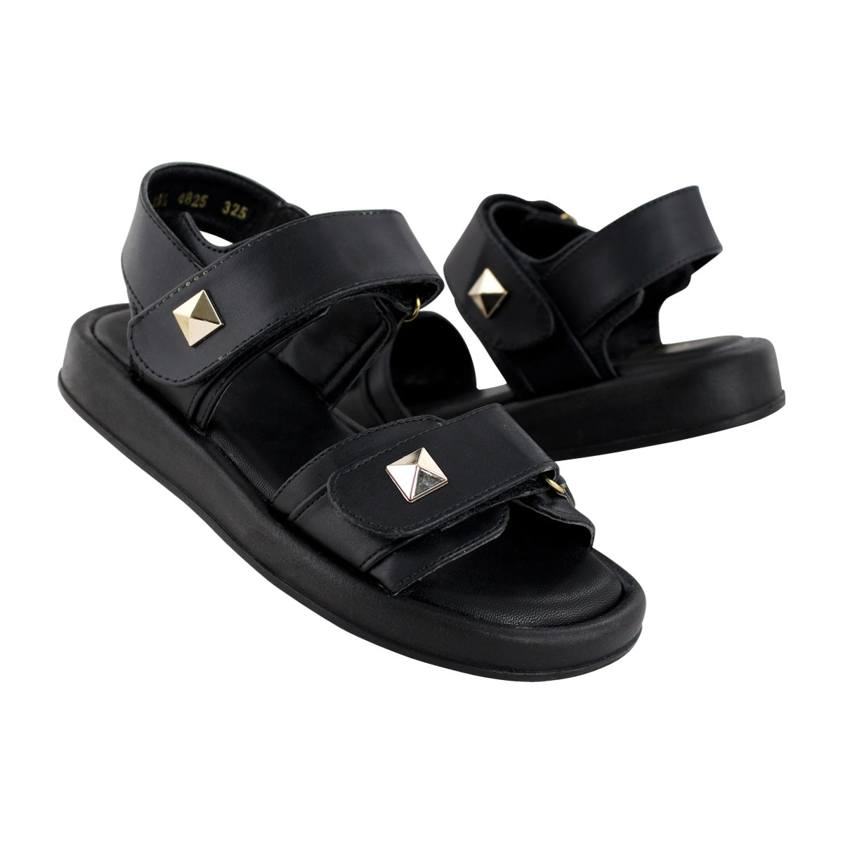 Sandalia de Mujer 4825 Davina Negro Doble Velcro con Estoperol