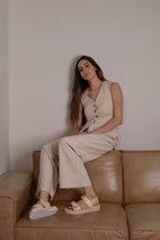 Sandalia de Mujer 4827 Davina Beige Yute Con Velcro