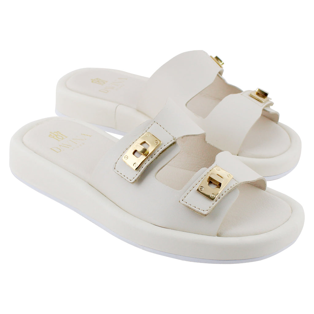 Sandalia Mujer 4860 Davina Beige con Detalles en Dorado