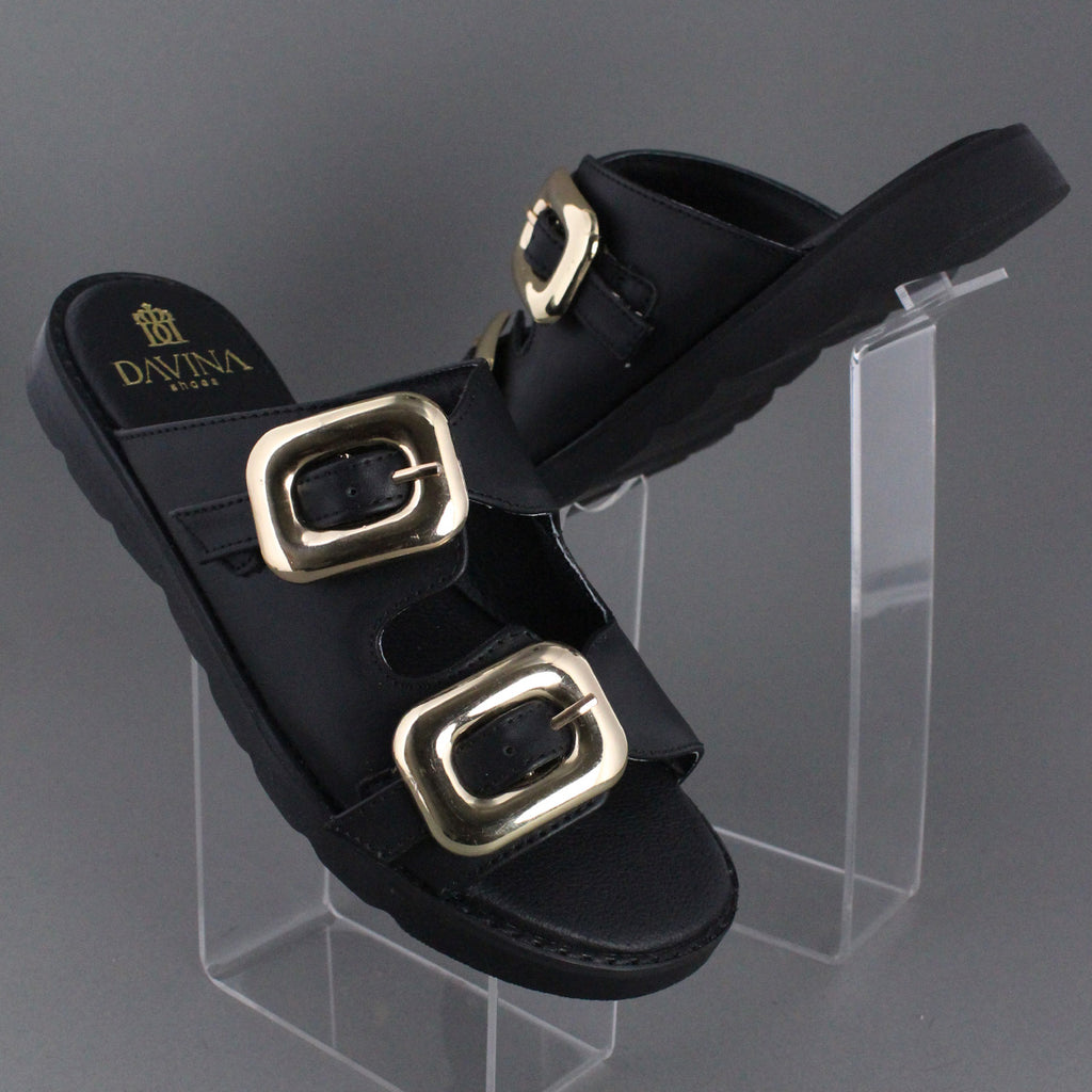 Sandalia Mujer 4865 Negro con doble Hebilla