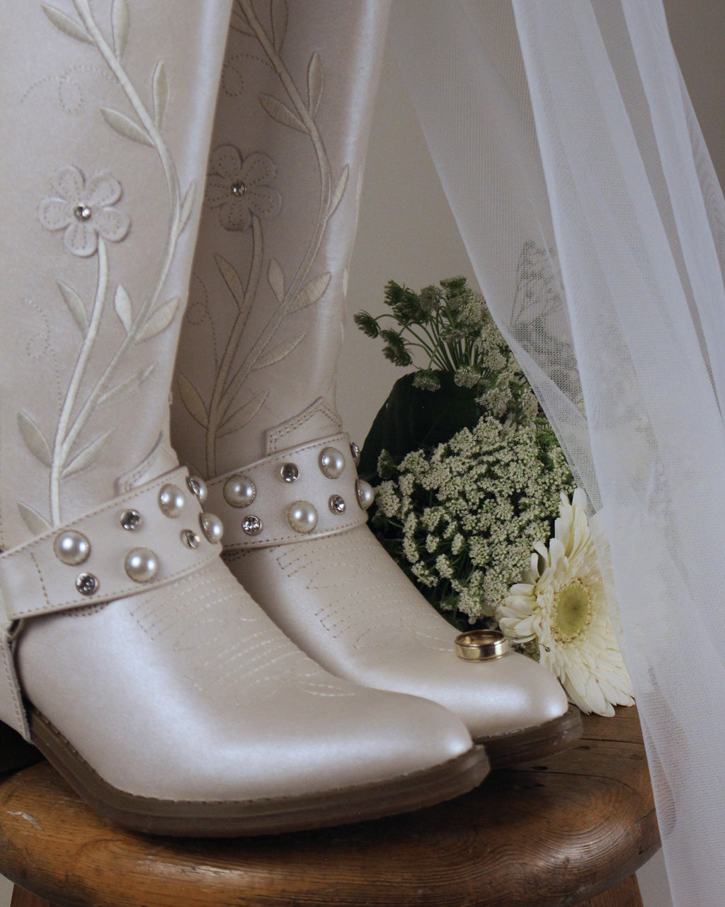 Bota Alta Vaquera Mujer 96539 Piel Marfil