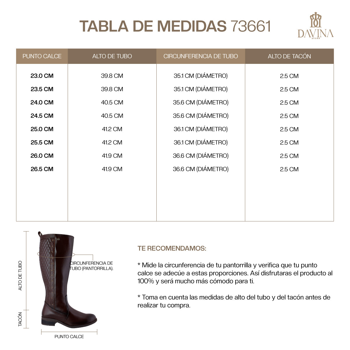 Bota Alta 73661 Davina Piel Brandy