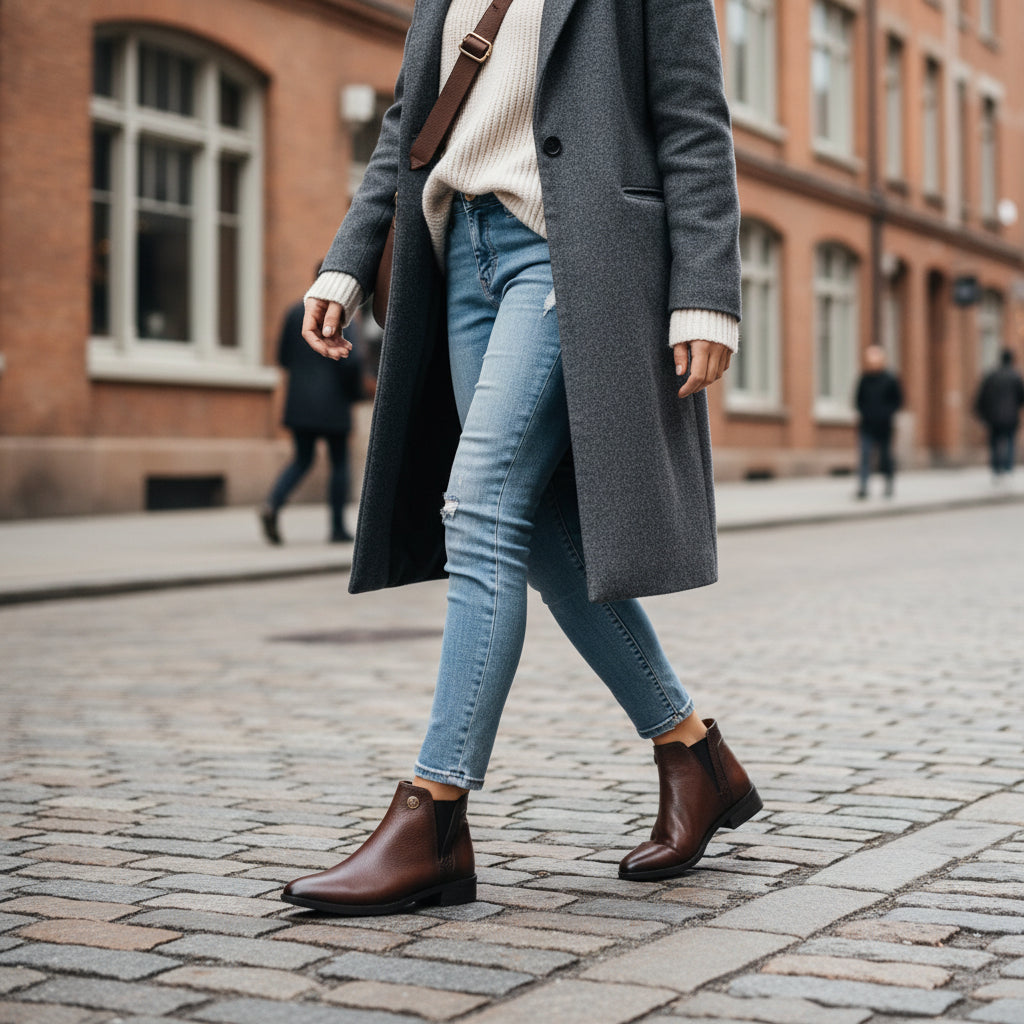 Bota de Mujer 74167 Piel Café con Elástico