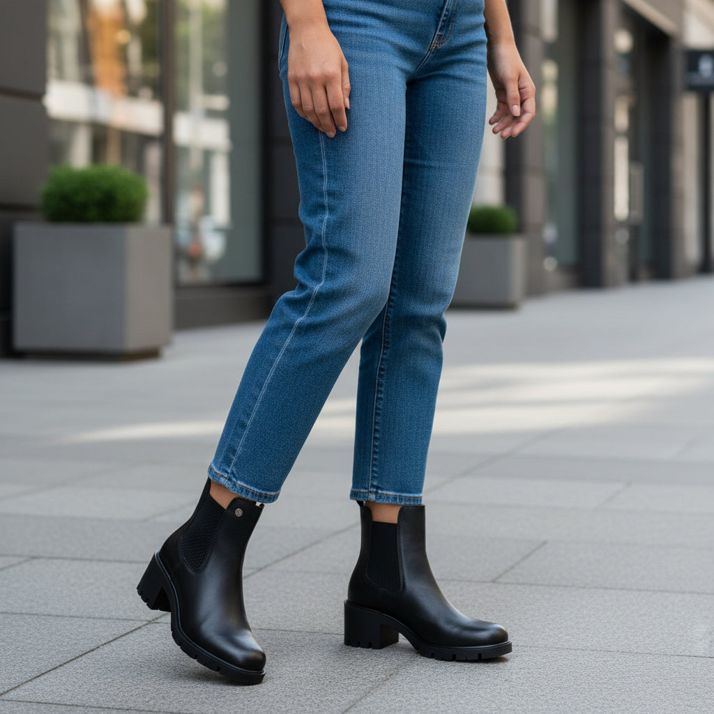 Bota de Mujer  81200 Davina Piel Negra con Elástico