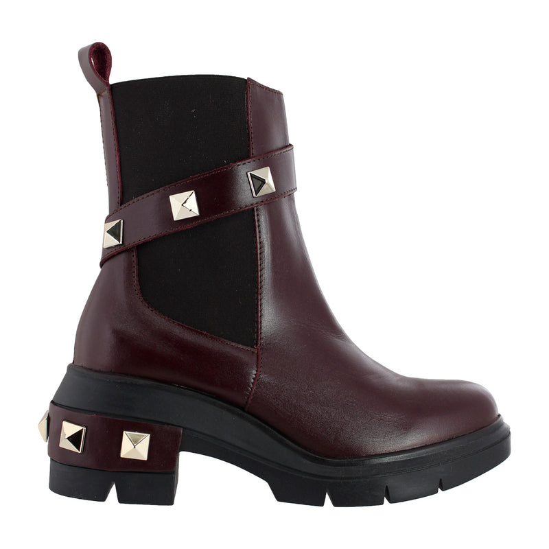 Bota de Mujer 81220 Piel Davina Vino con Tacón y Elástico