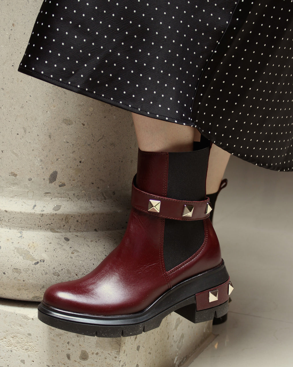 Bota de Mujer 81220 Piel Davina Vino con Tacón y Elástico