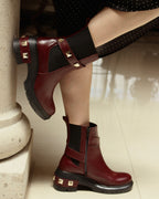Bota de Mujer 81220 Piel Davina Vino con Tacón y Elástico