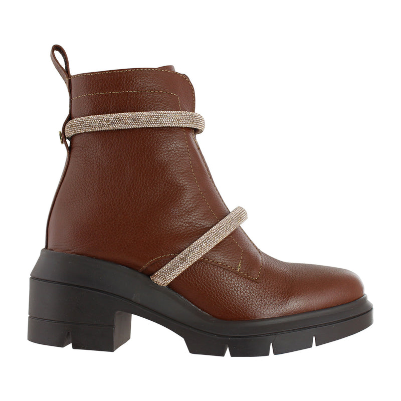 Bota de Mujer 81402 Piel Davina Café con Brillos y Tacón
