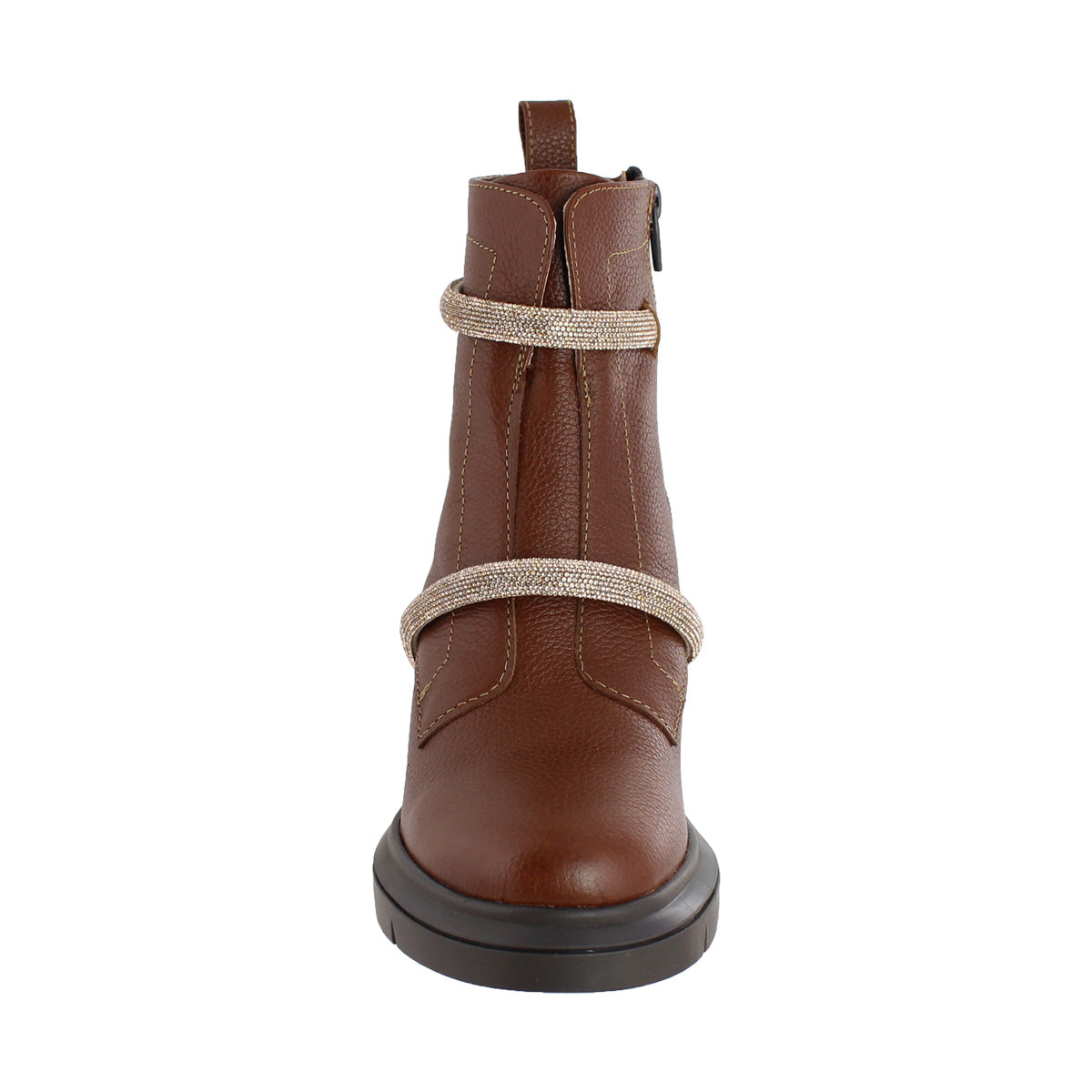 Bota de Mujer 81402 Piel Davina Café con Brillos y Tacón