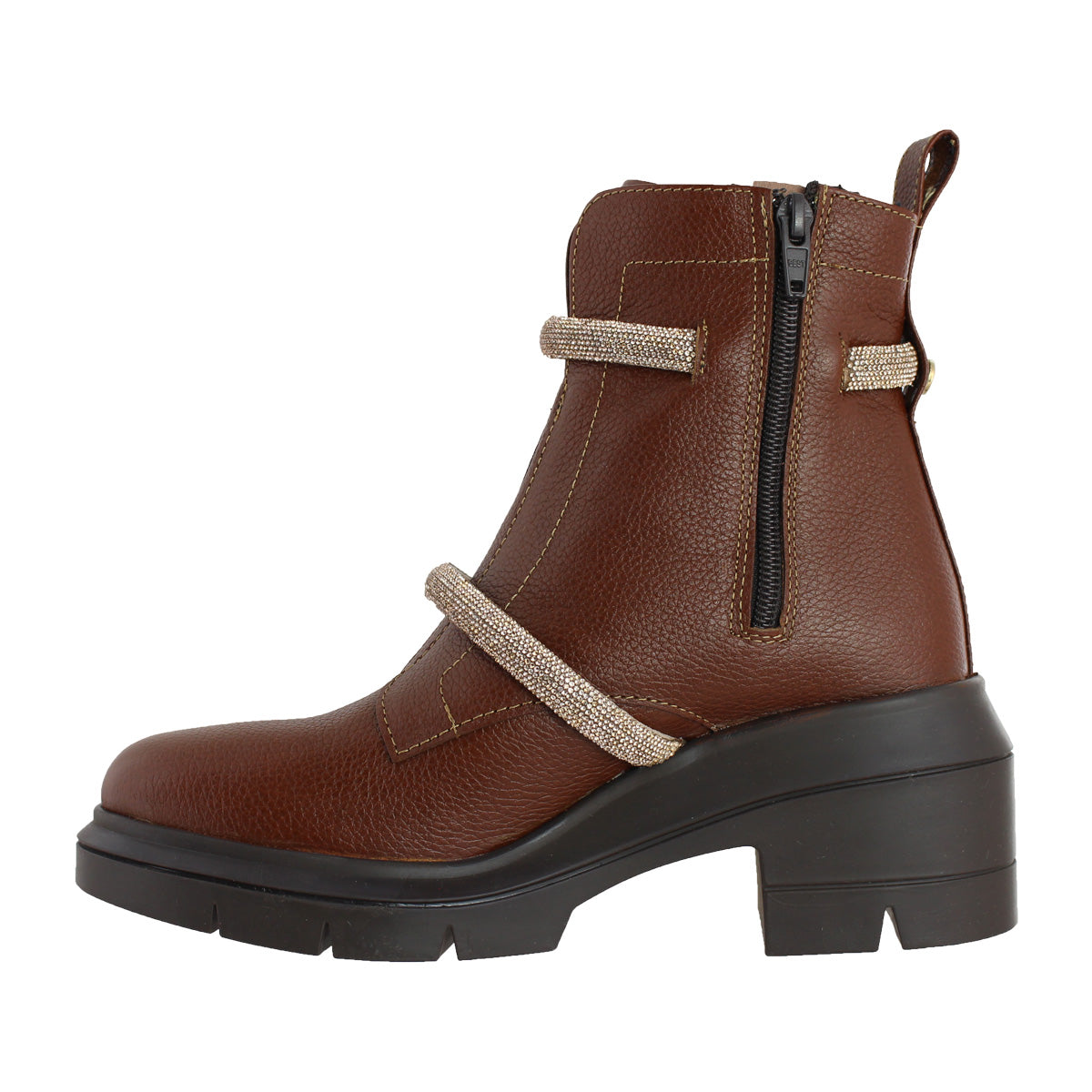 Bota de Mujer 81402 Piel Davina Café con Brillos y Tacón