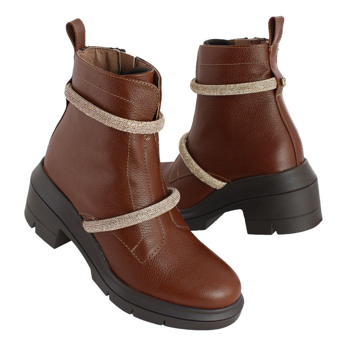 Bota de Mujer 81402 Piel Davina Café con Brillos y Tacón