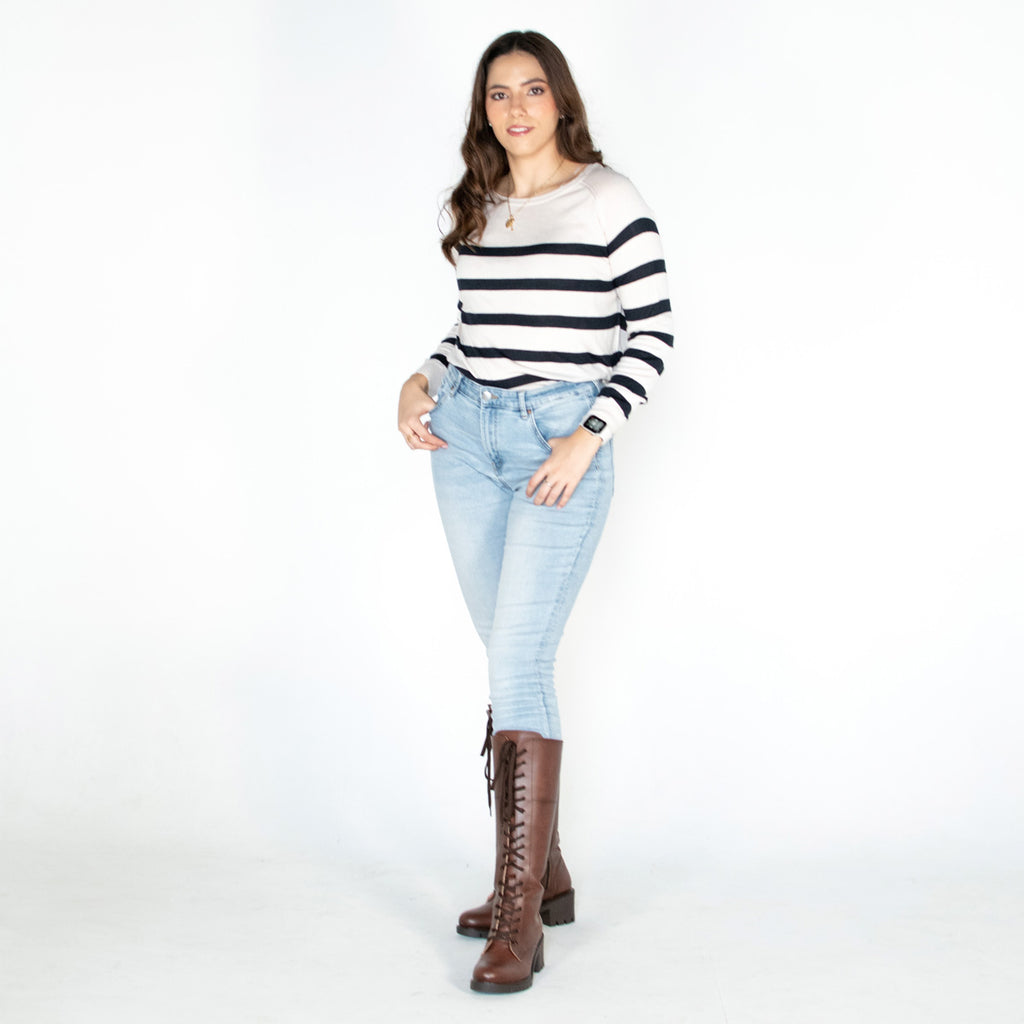Bota Alta Mujer 85110 Davina Café Claro