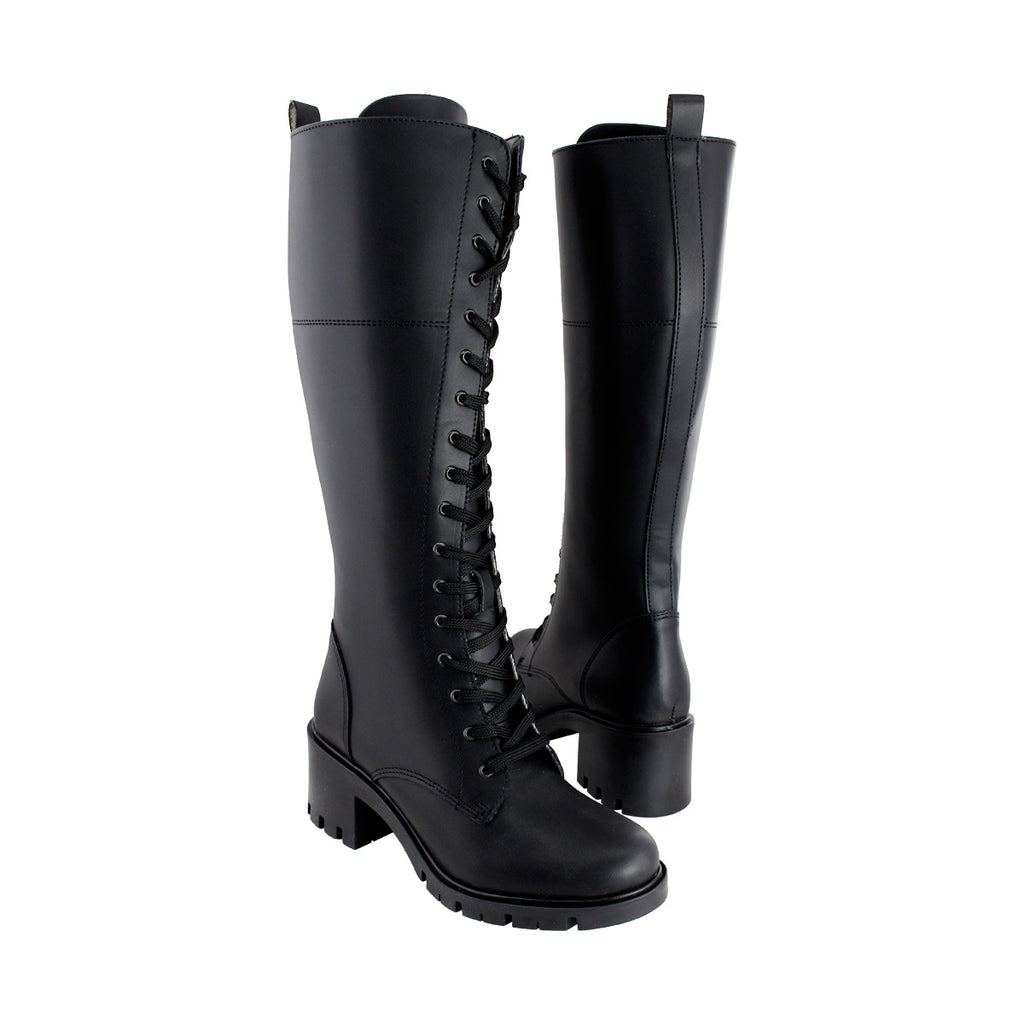 Bota Alta de Mujer 85110 Davina Negro con Cintas y Cierre