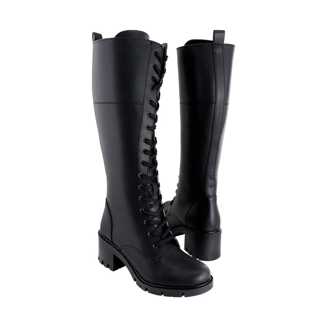 Bota Alta de Mujer 85110 Davina Negro con Cintas y Cierre