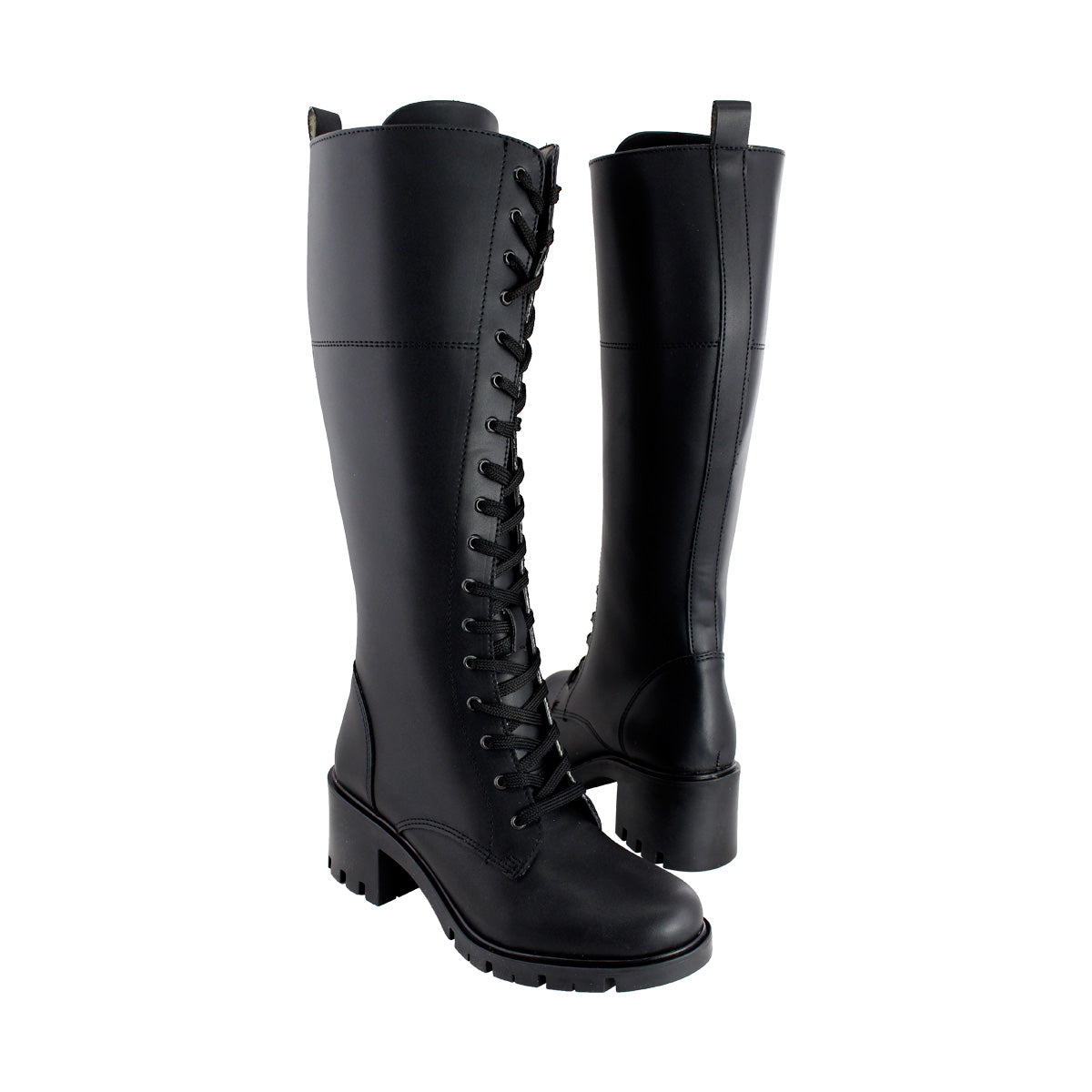 Bota Alta de Mujer 85110 Davina Negro con Cintas y Cierre
