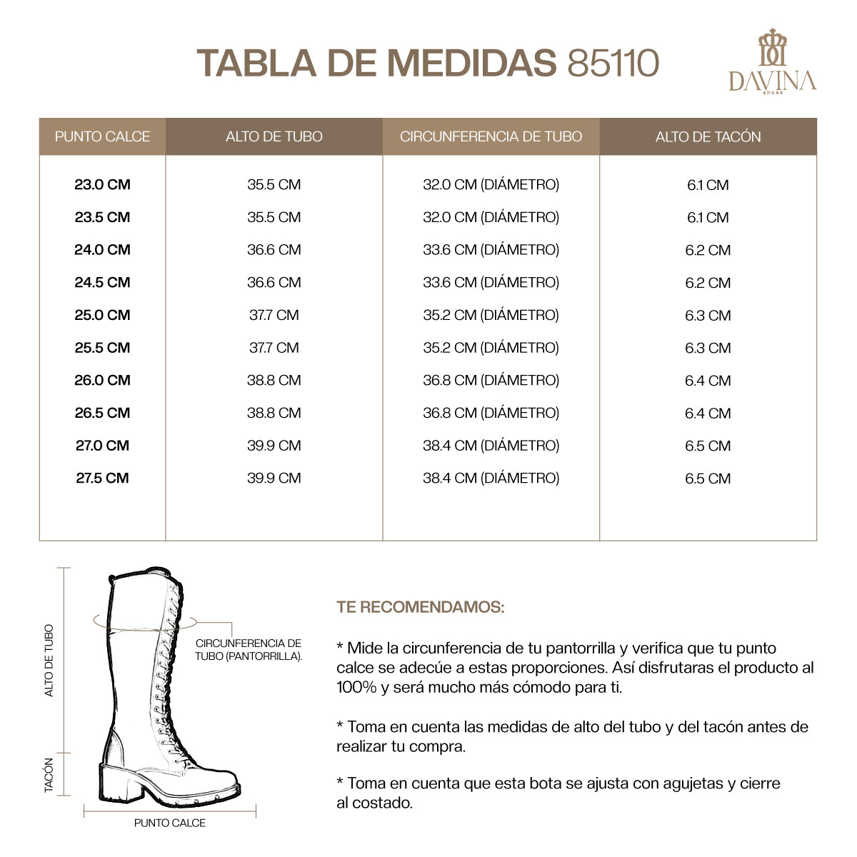 Bota Alta Mujer 85110 Davina Café Claro