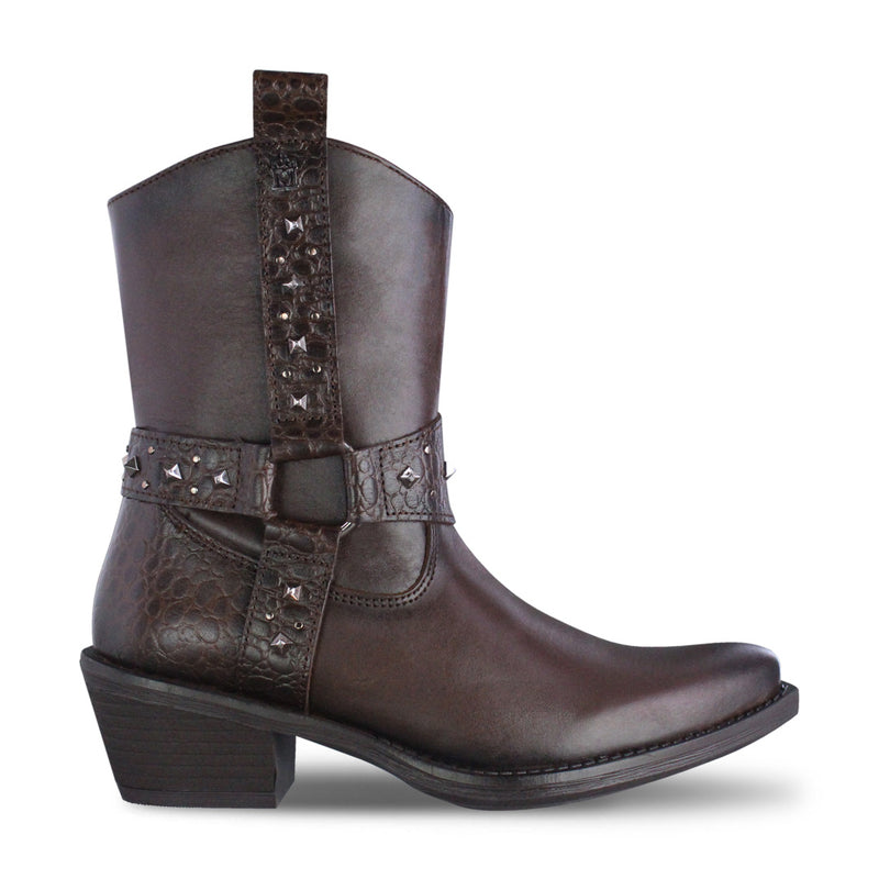 Bota Vaquera Mujer 96101 Paola Piel Brandy con estoperoles