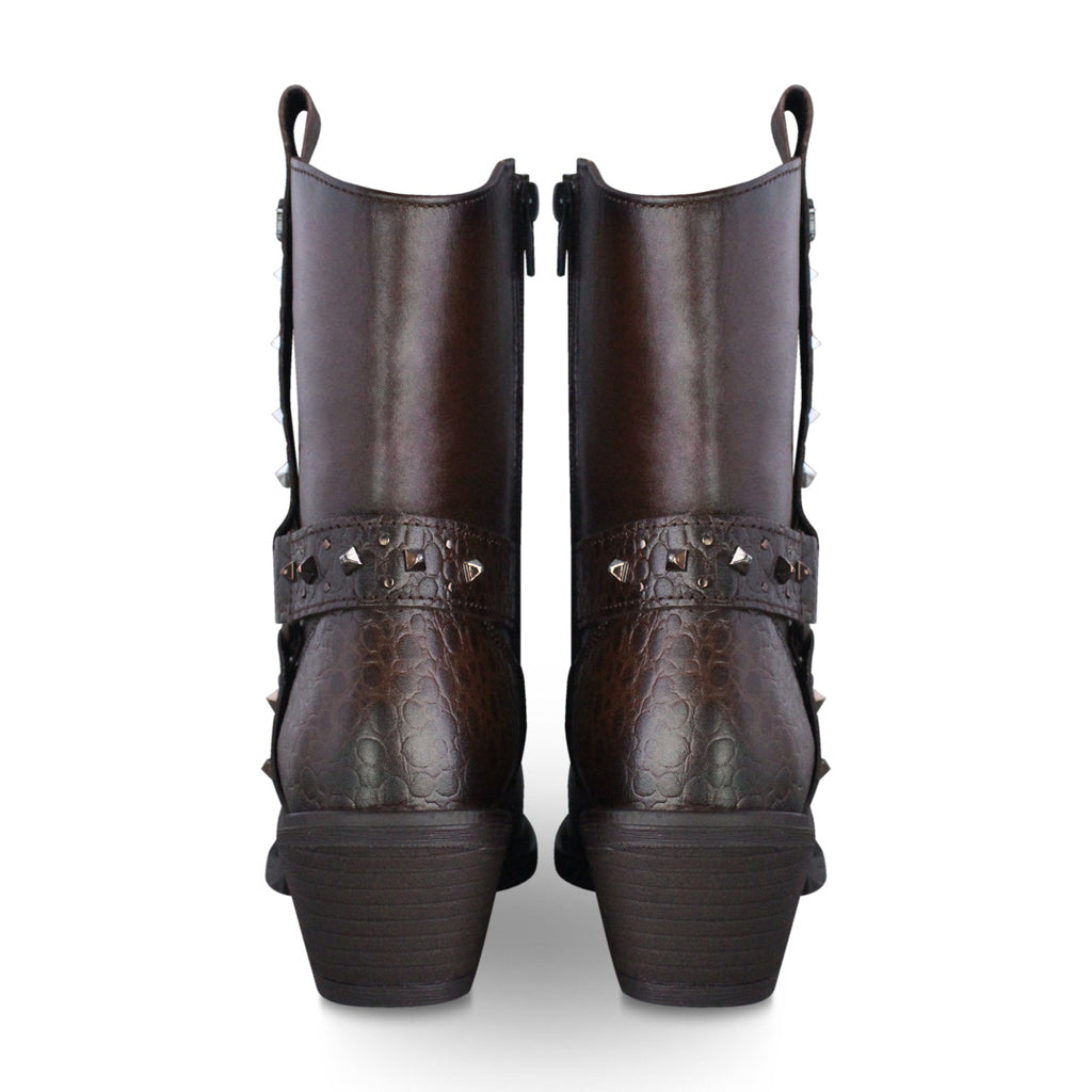 Bota Vaquera Mujer 96101 Paola Piel Brandy con estoperoles