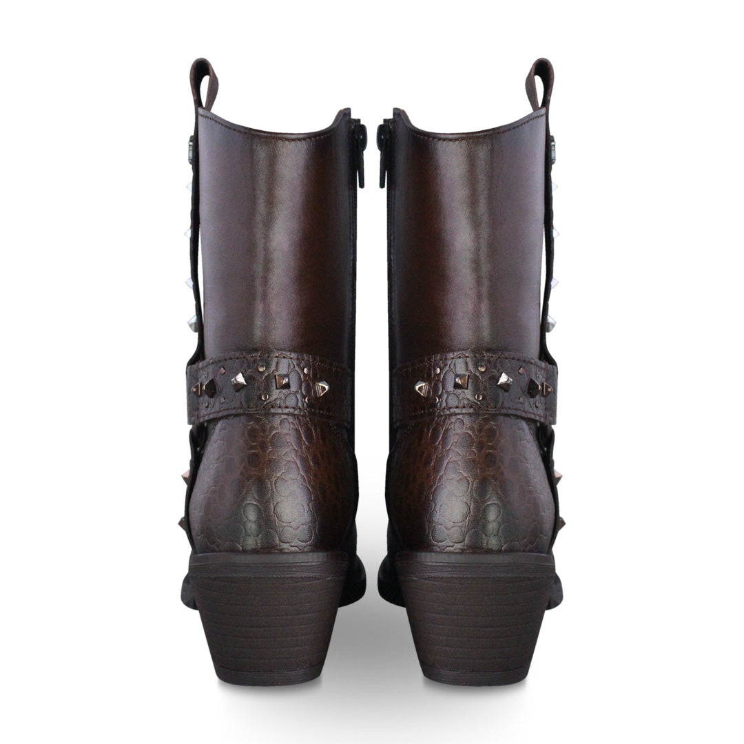 Bota Vaquera Mujer 96101 Paola Piel Brandy con estoperoles