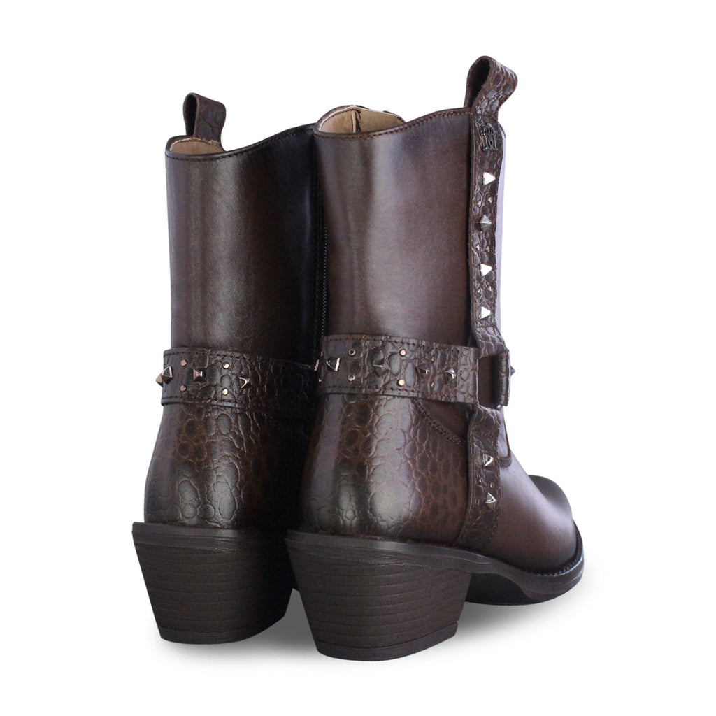 Bota Vaquera Mujer 96101 Paola Piel Brandy con estoperoles