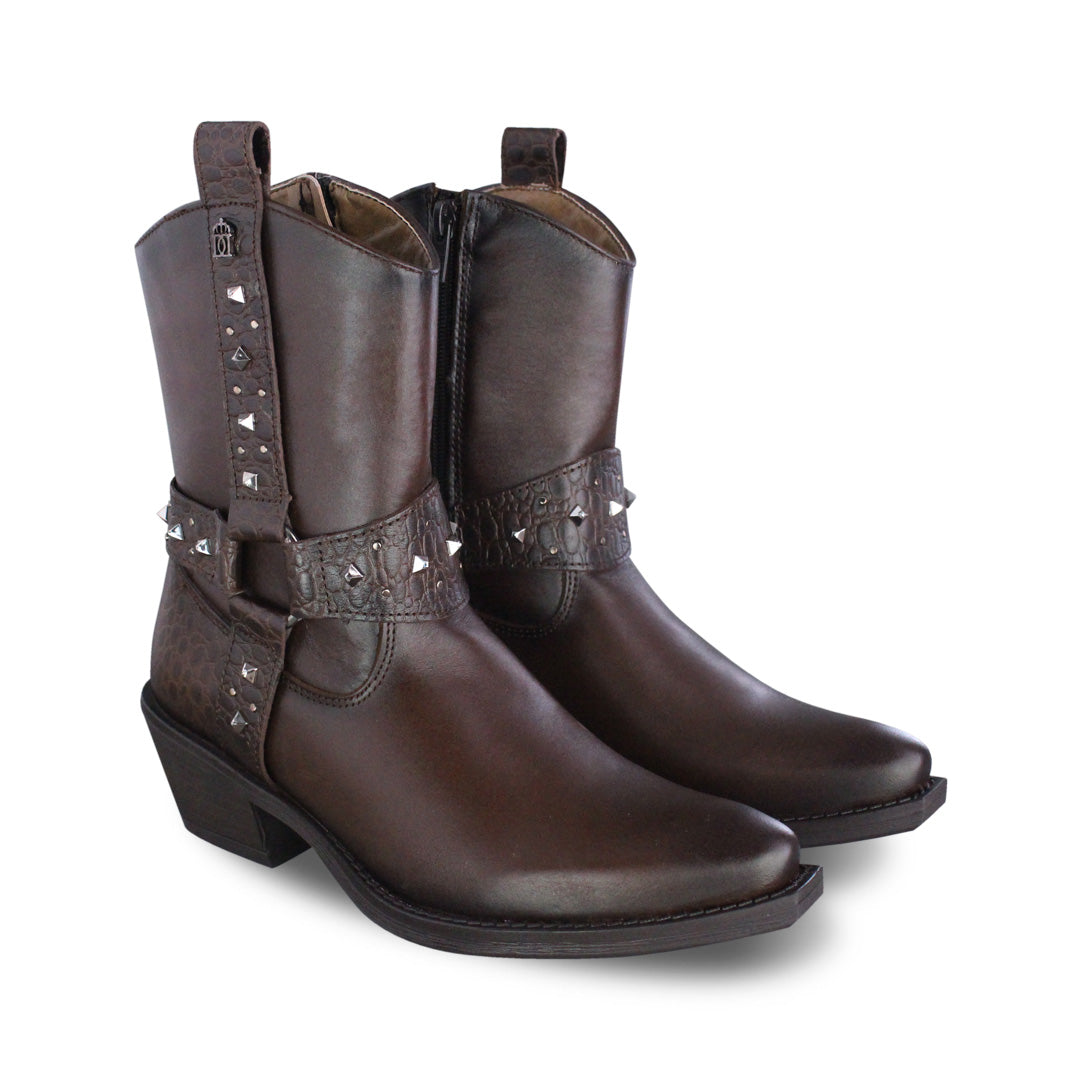 Bota Vaquera Mujer 96101 Paola Piel Brandy con estoperoles