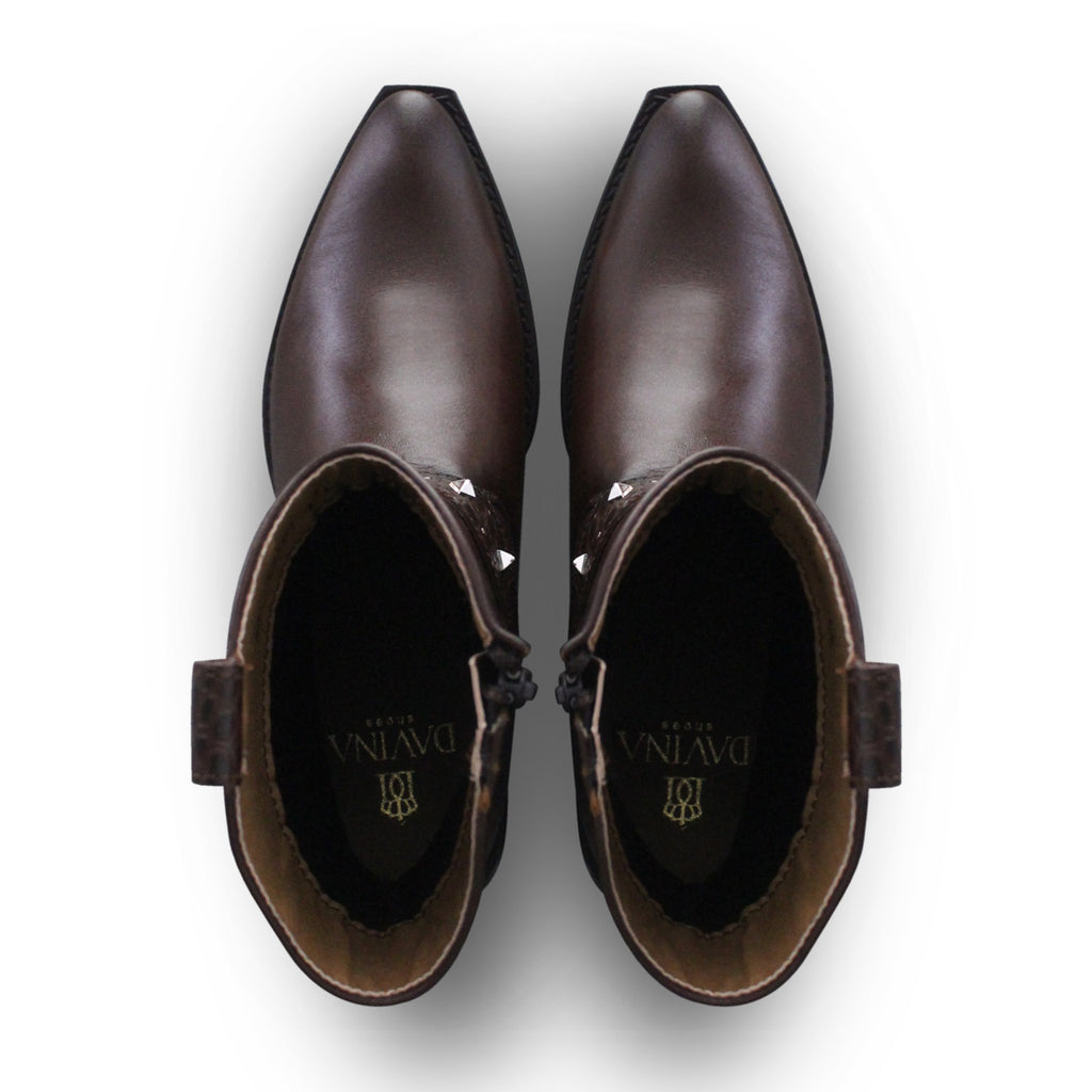 Bota Vaquera Mujer 96101 Paola Piel Brandy con estoperoles