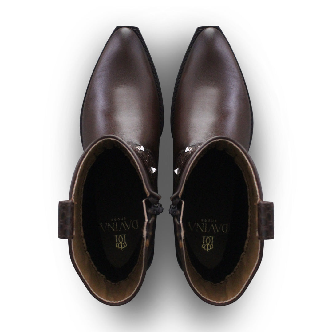 Bota Vaquera Mujer 96101 Paola Piel Brandy con estoperoles