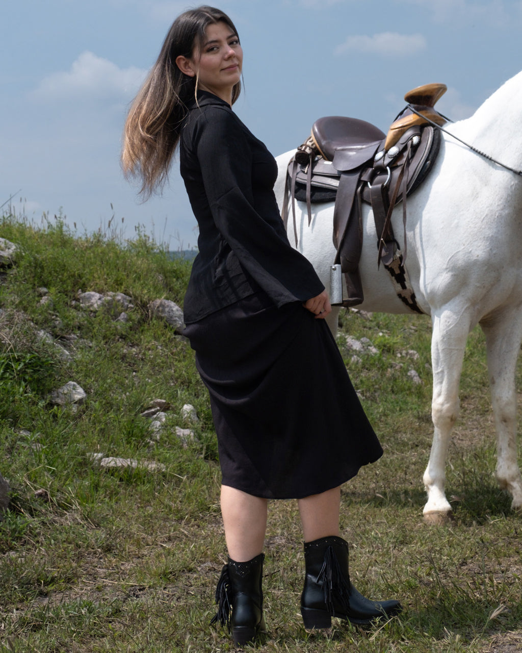 Bota Vaquera Mujer 96121 Davina Piel Negro