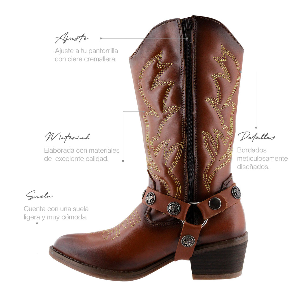Bota Vaquera de Mujer 96390 Piel Davina Maple