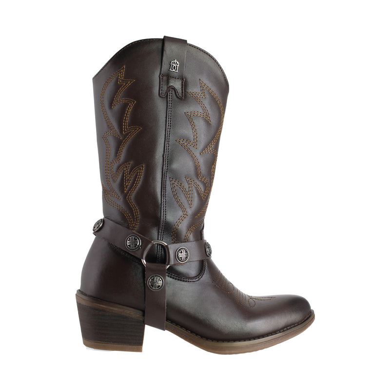 Bota Vaquera Dama 96390 Piel Davina Café Oscuro