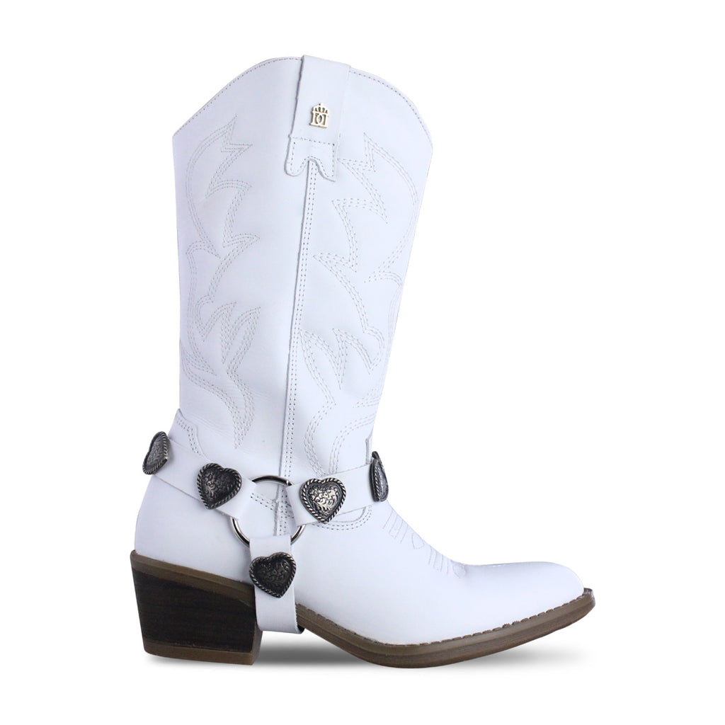 Bota Vaquera Mujer 96395 Piel Blanca Corazones