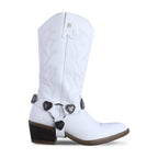 Bota Vaquera Mujer 96395 Piel Blanca Corazones