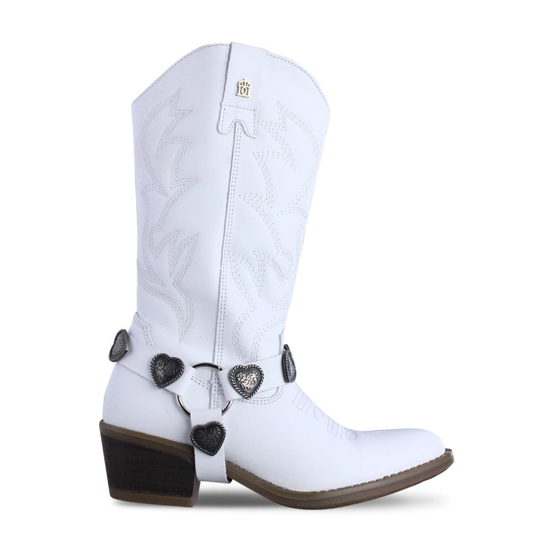 Bota Vaquera Mujer 96395 Piel Blanca Corazones