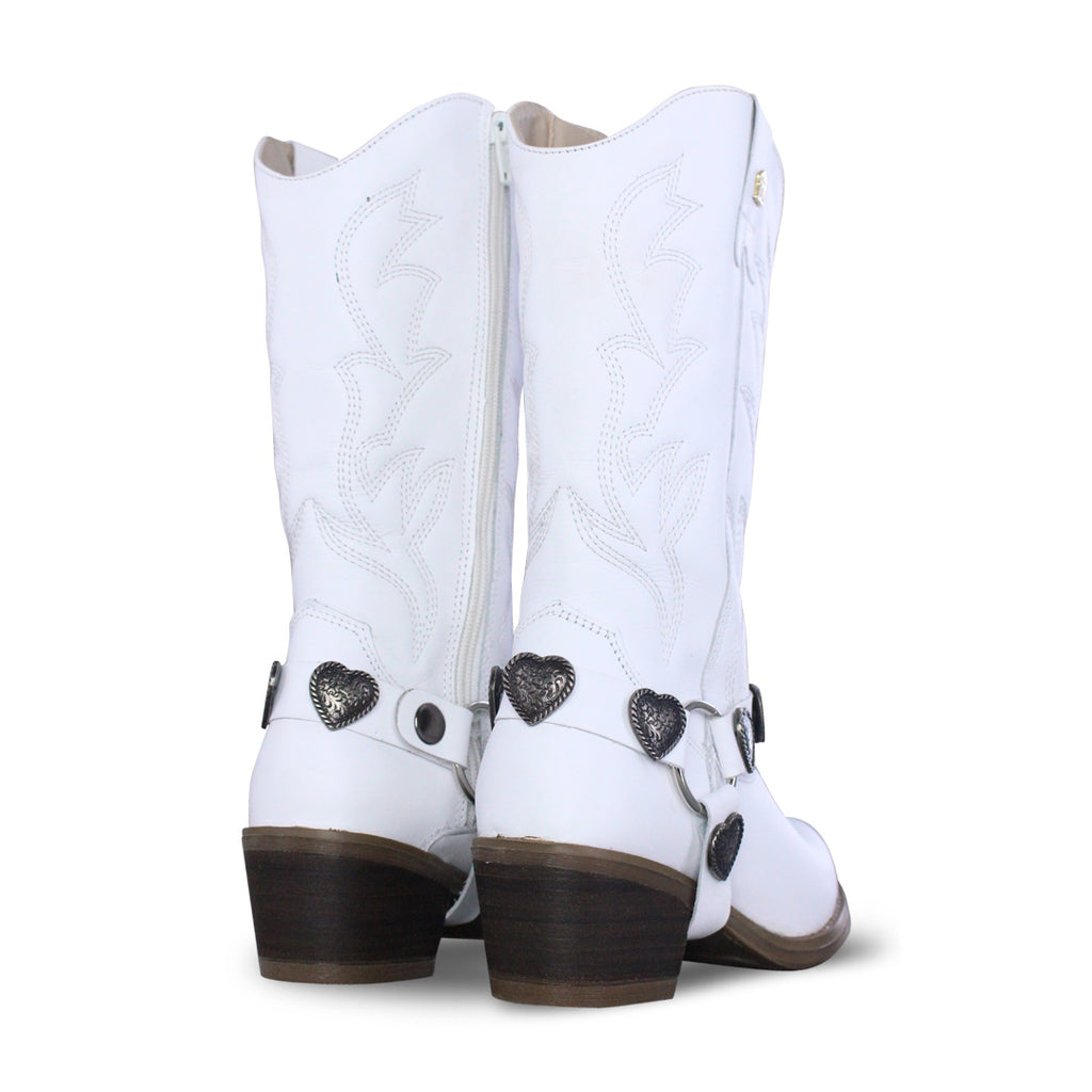 Bota Vaquera Mujer 96395 Piel Blanca Corazones