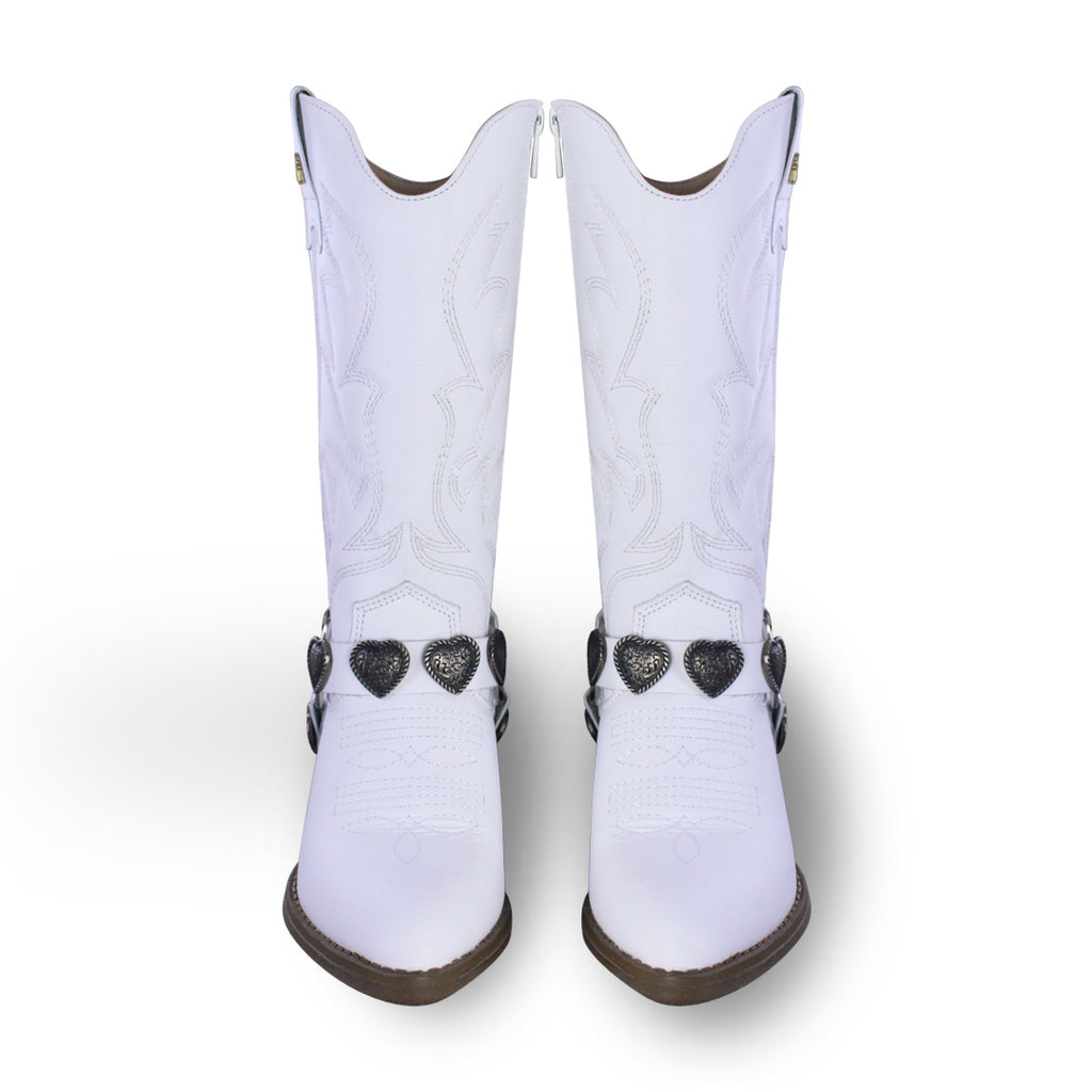 Bota Vaquera Mujer 96395 Piel Blanca Corazones