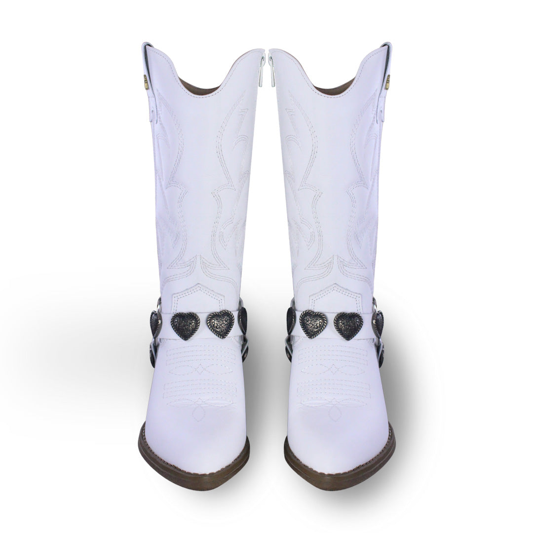 Bota Vaquera Mujer 96395 Piel Blanca Corazones