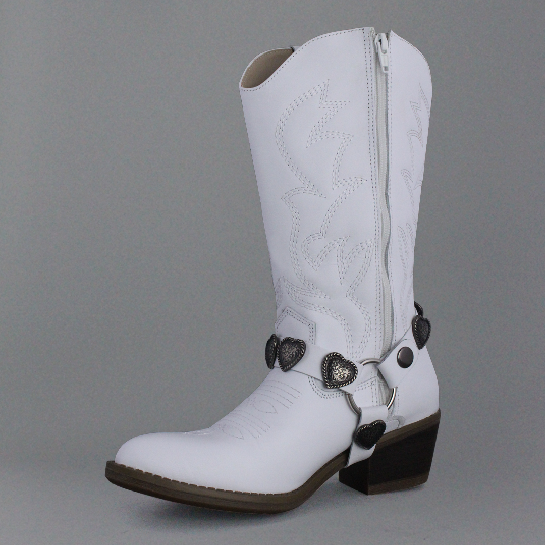 Bota Vaquera Mujer 96395 Piel Blanca Corazones