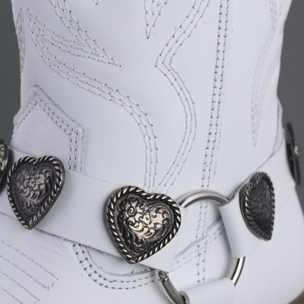 Bota Vaquera Mujer 96395 Piel Blanca Corazones