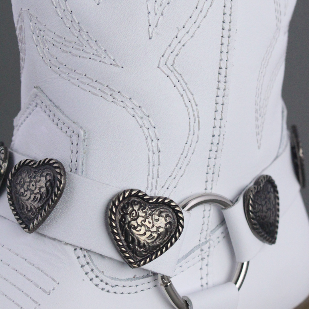 Bota Vaquera Mujer 96395 Piel Blanca Corazones