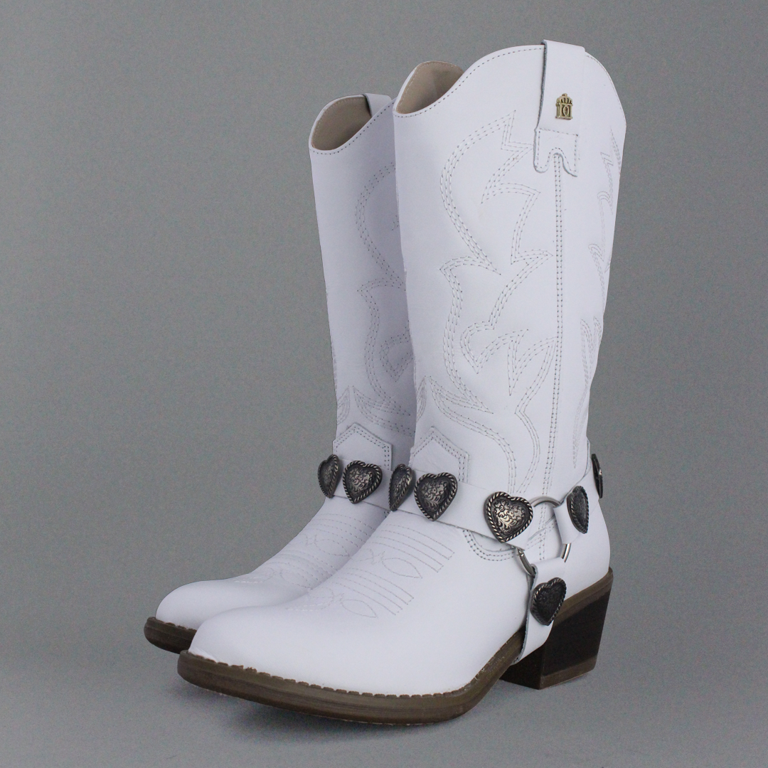 Bota Vaquera Mujer 96395 Piel Blanca Corazones