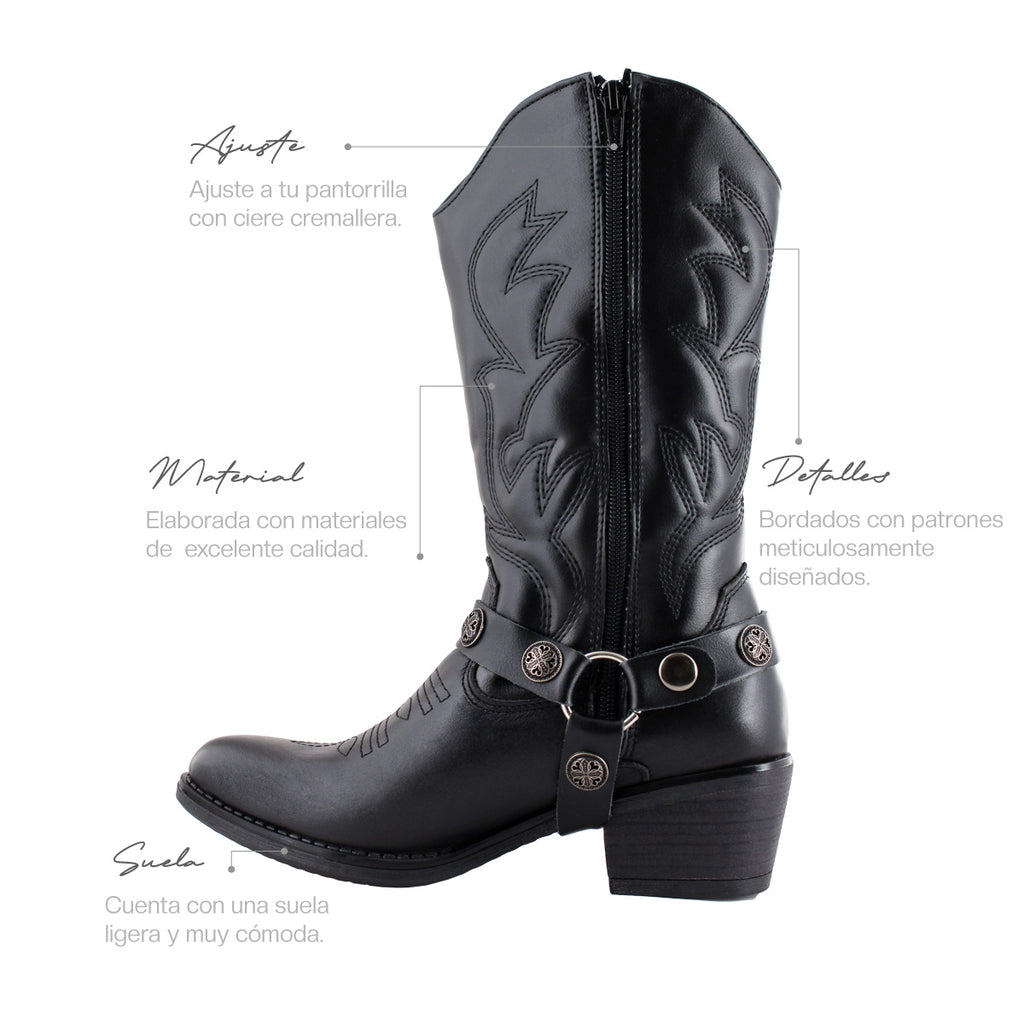 Bota Vaquera de Mujer 96401 Davina Piel Negro